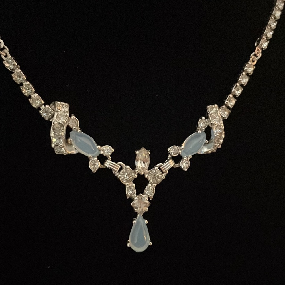 SALE! Sparkling Blue Opalite and Rhinestone Necklace 18" Chain